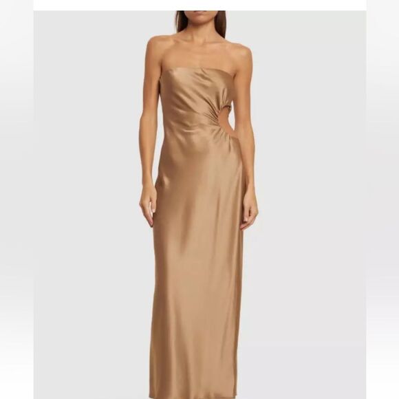 Reformation Nevaeh Satin Dress in Gold/Taupe Large NEW $298 - Picture 4 of 5